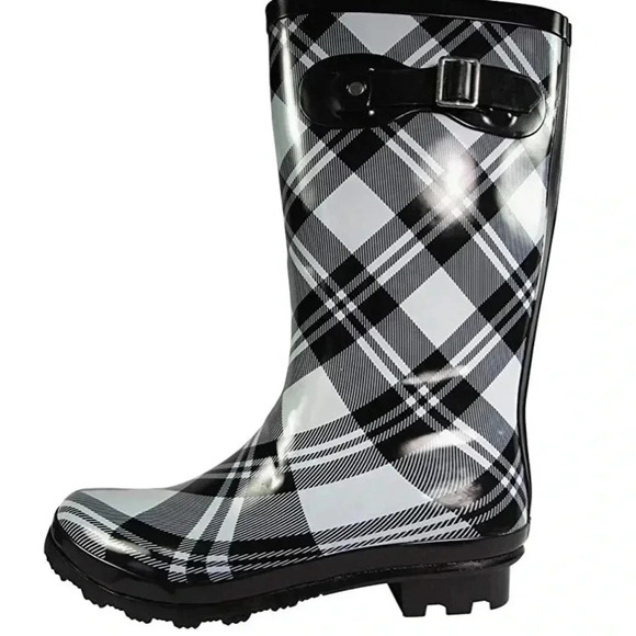 Norty Plaid MidCalf Rain Boots Size 7 New - Picture 1 of 5